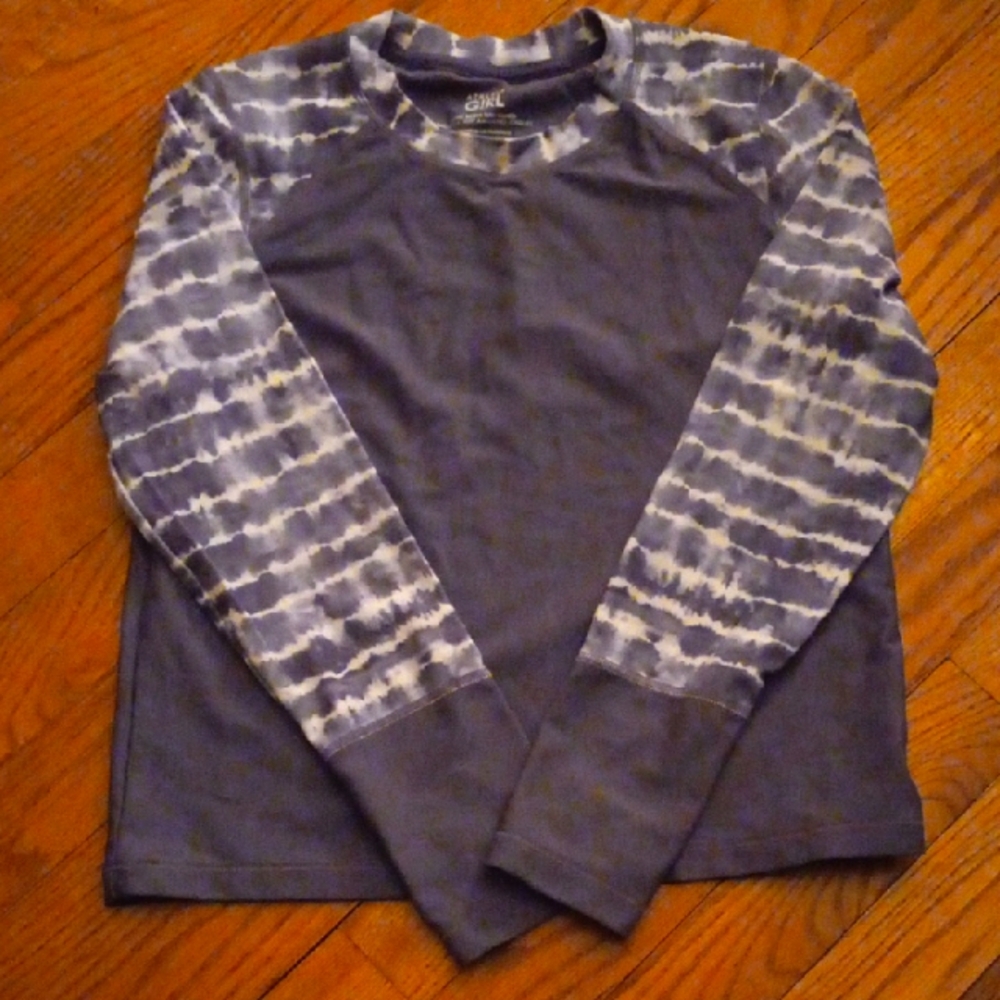 ATHLETA GIRL Gray Tie-Dye Long Sleeve Rashguard Swim Suit Shirt Size L/12